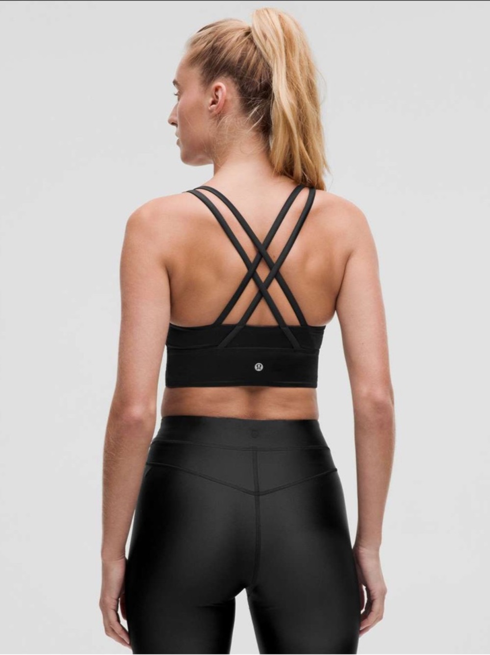 Lululemon Energy Longline Bra *Medium Support, B–D Cup Satin Shine Black Sz 2 XS